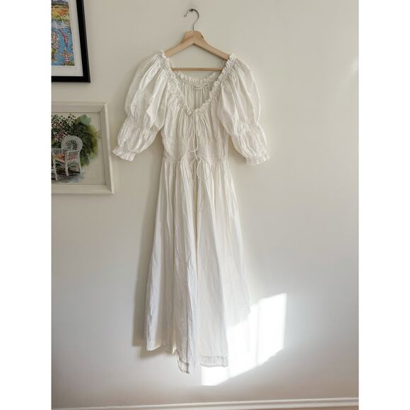DOEN Ischia Shirred White Organic Cotton-Voile Midi Dress Size Large - Picture 5 of 10